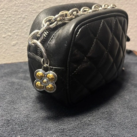 Brighton Quilted Black Leather Crossbody with Silver Chain Strap - Picture 2 of 7